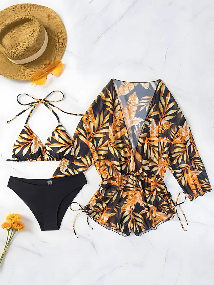 Biquini-Cortininha-Asa-Delta-Preto-e-Laranja-Com-Saida-de-Praia-Flower-Charm-06