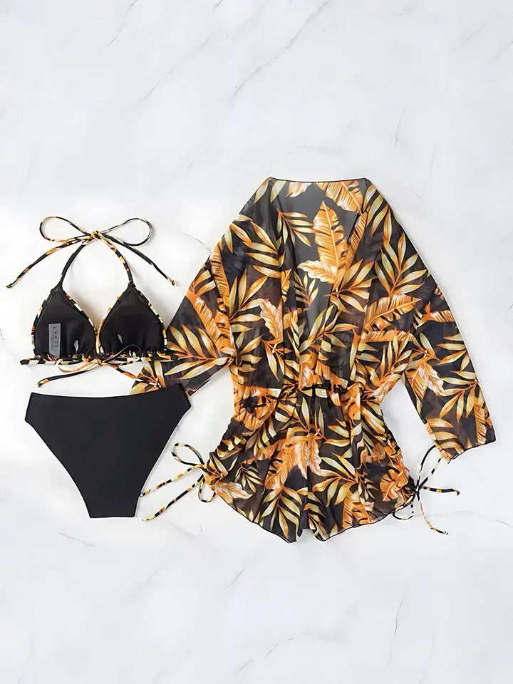 Biquini-Cortininha-Asa-Delta-Preto-e-Laranja-Com-Saida-de-Praia-Flower-Charm-07