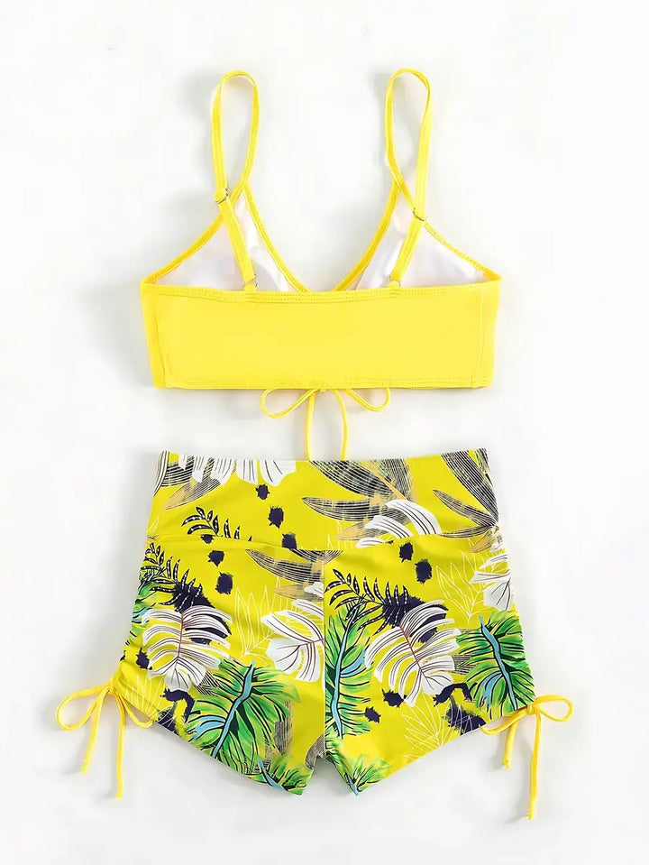 Biquíni Cropped Shorts Cintura Alta Amarelo