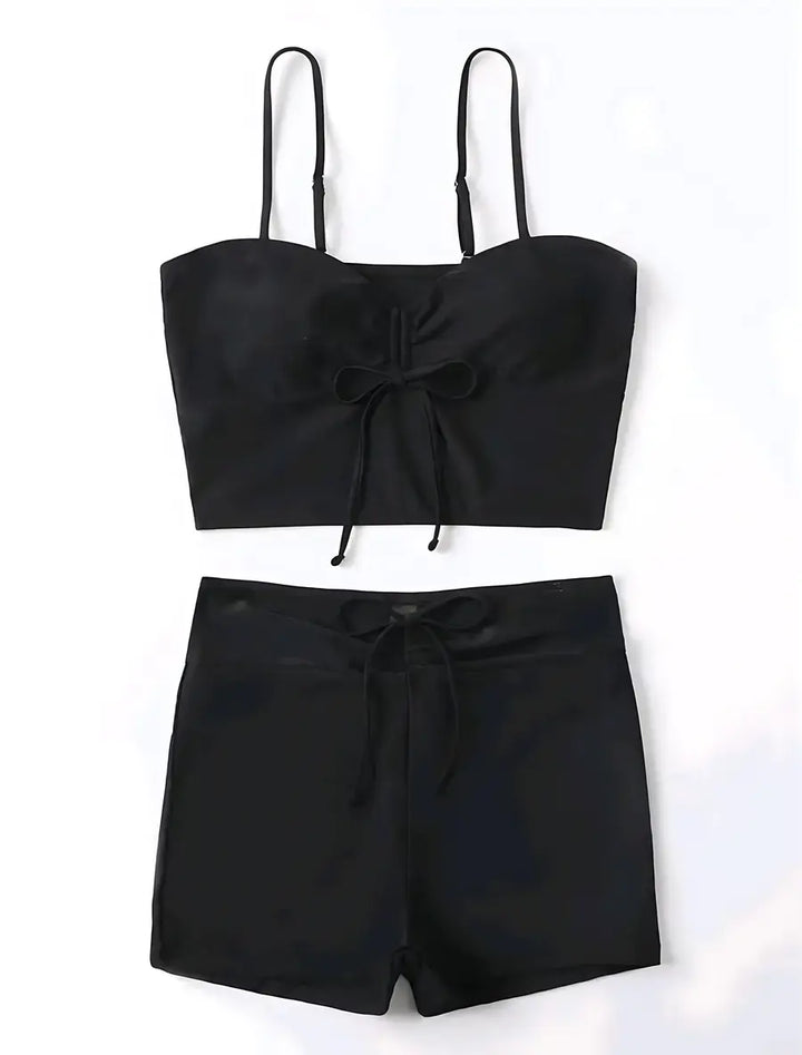 Biquíni Cropped Shorts Cintura Alta Preto - Midnight Charm