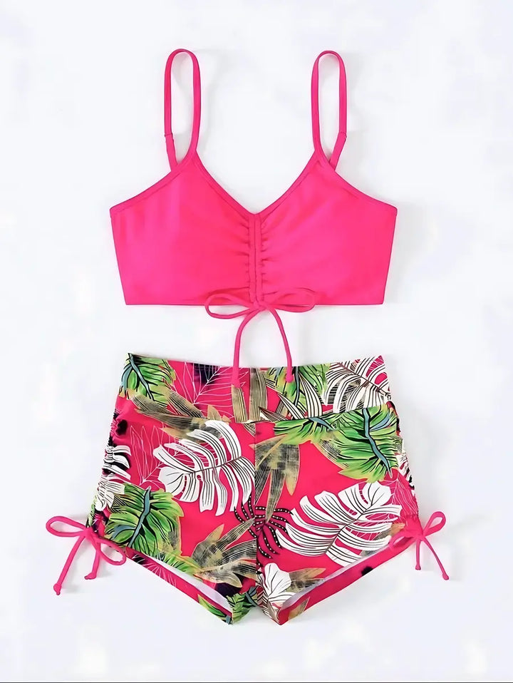 Biquíni Cropped Shorts Cintura Alta Rosa - Pink Blossom