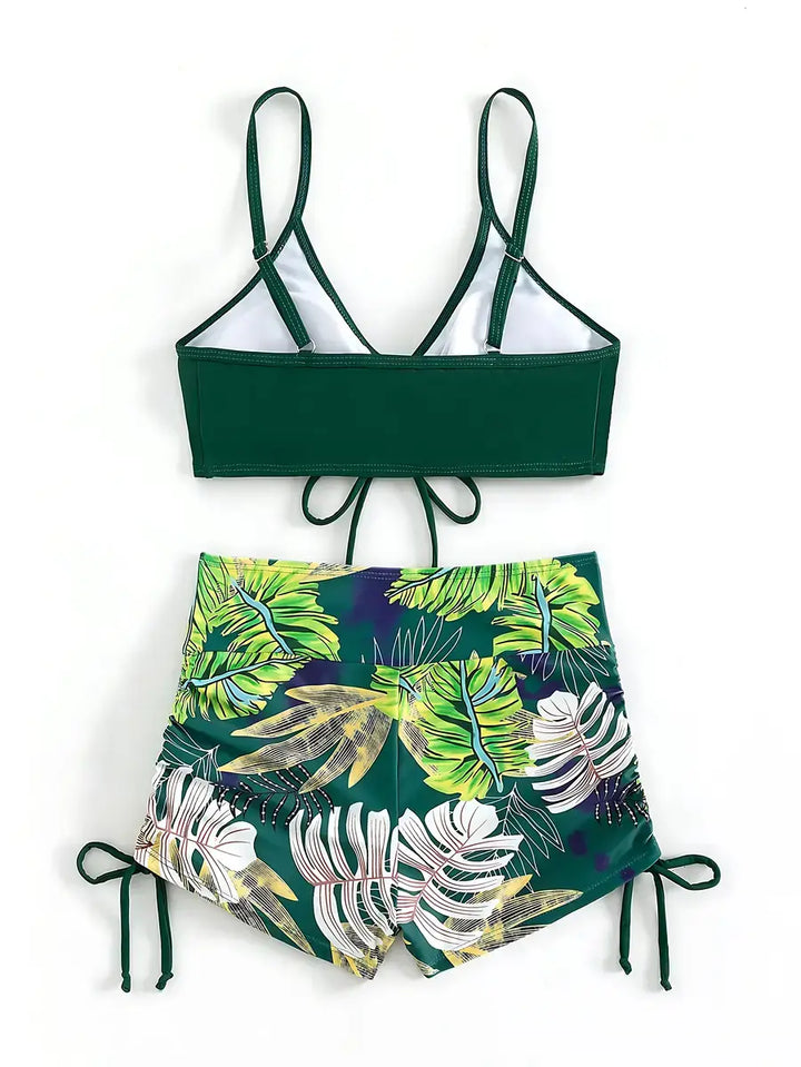 Biquíni Cropped Shorts Cintura Alta Verde