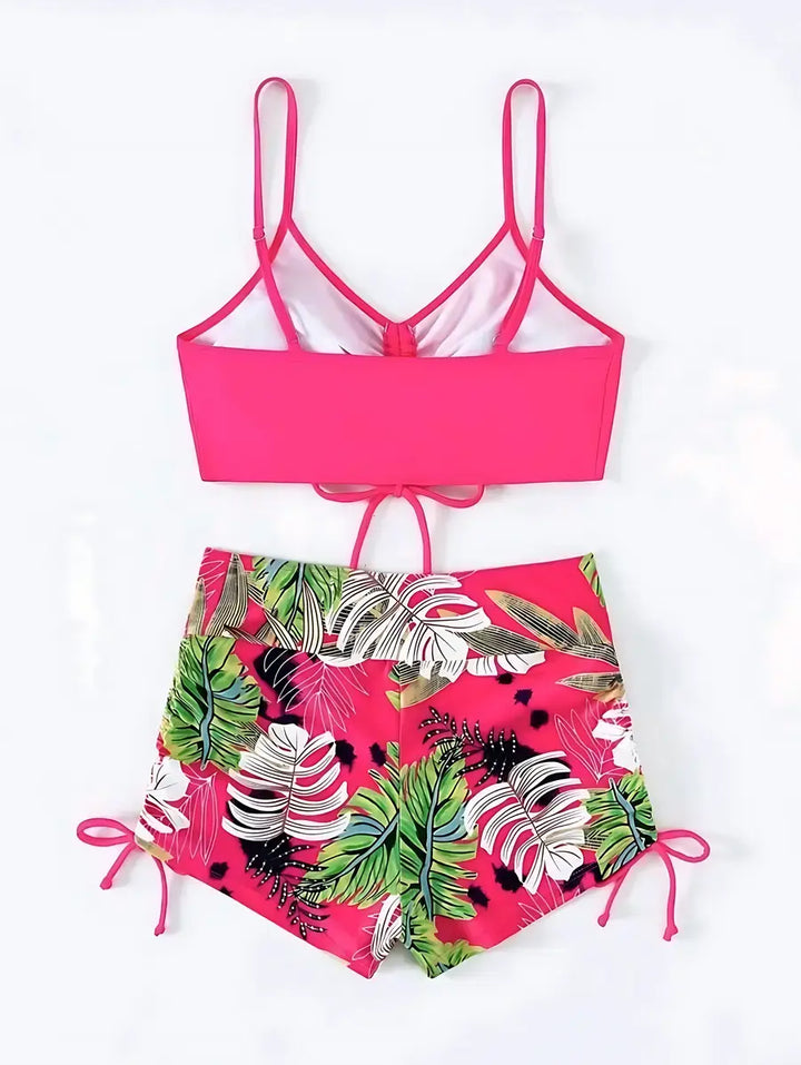 Biquíni Cropped Shorts Cintura Alta Rosa - Pink Blossom